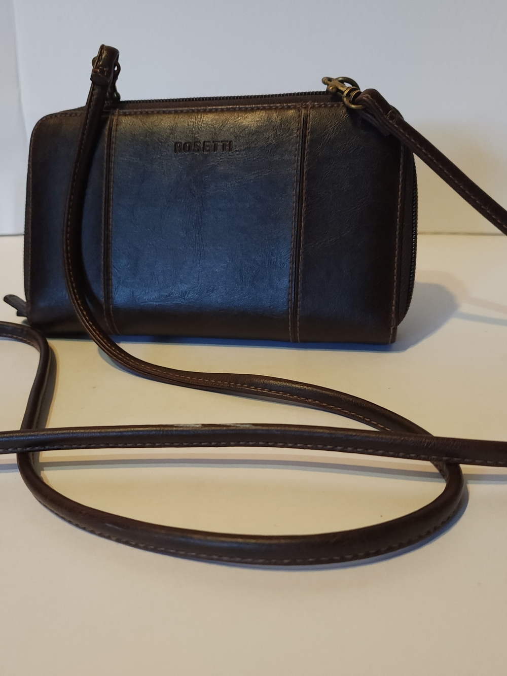 Rosetti Dark Brown Leather Crossbody Wallet